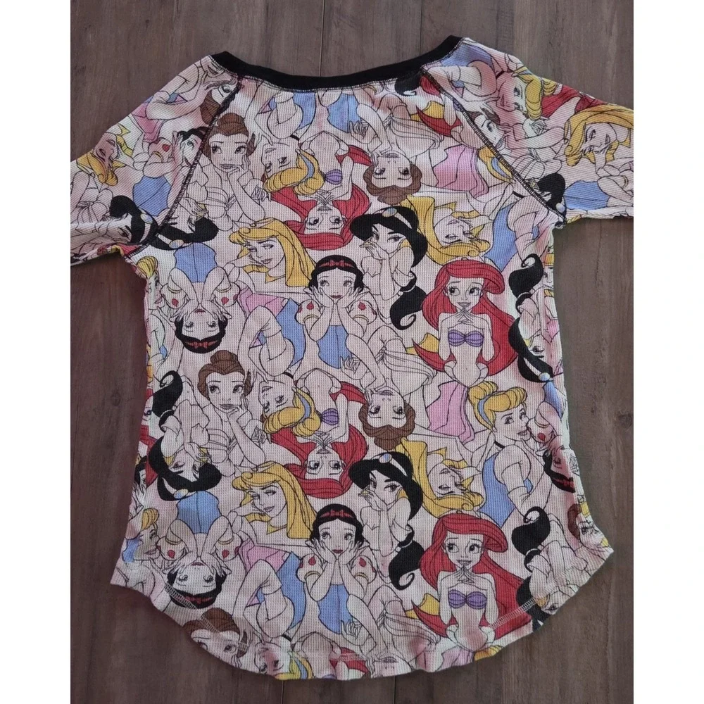 Disney Princess Thermal Pj Long Sleeve Top Women M Cinderella Ariel Belle Snow - Picture 2 of 5